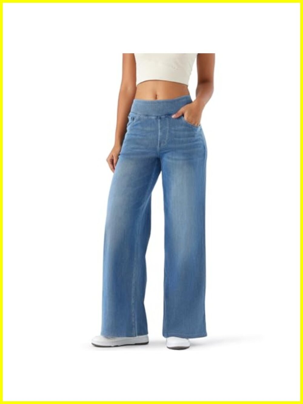 High Rise Wide Leg Jeans Comfort Stretch Pull On Palazzo